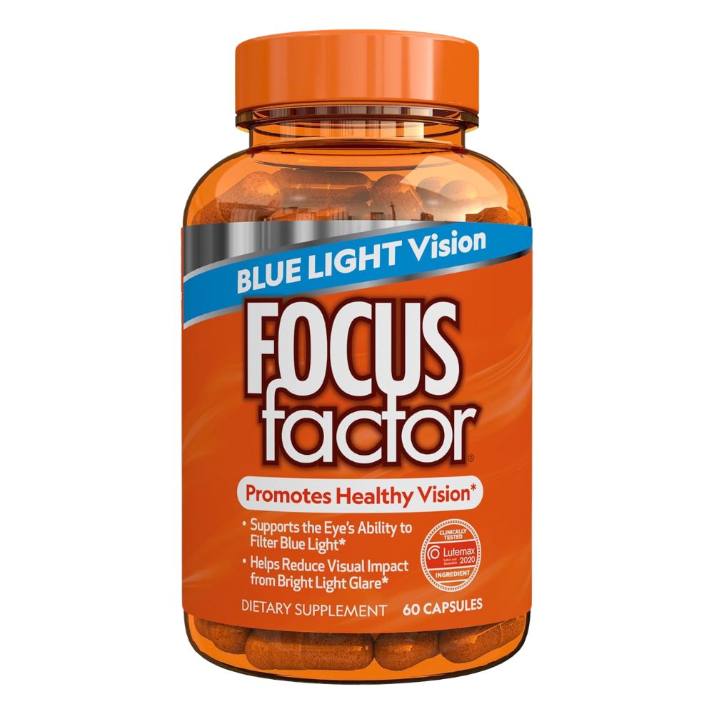 Focus Factor Blue Light Formula (60 Count) - Eye Vitamins with Blue Light Filtration Support - Lutein and Zeaxanthin Supplement with Vitamin C, Vitamin E