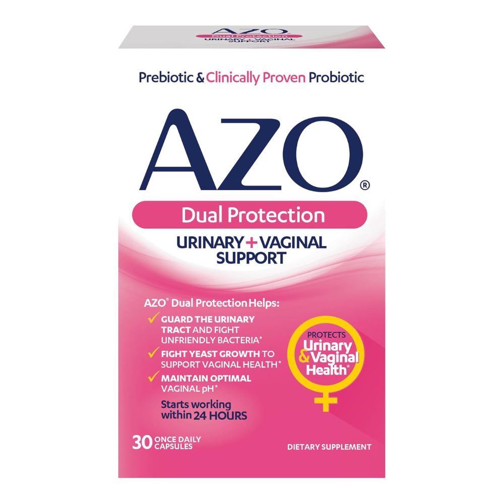 AZO Dual Protection | Urinary + Vaginal Support | Prebiotic Plus Proven Women's Probiotic | Starts Working Within 24 Hours | Non-GMO | 30 Count