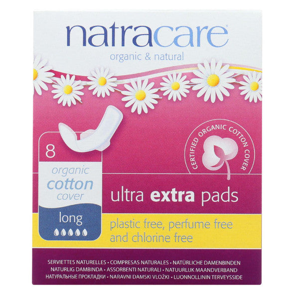 Natracare Ultra Extra Pads w/wings - Long - 8 Count