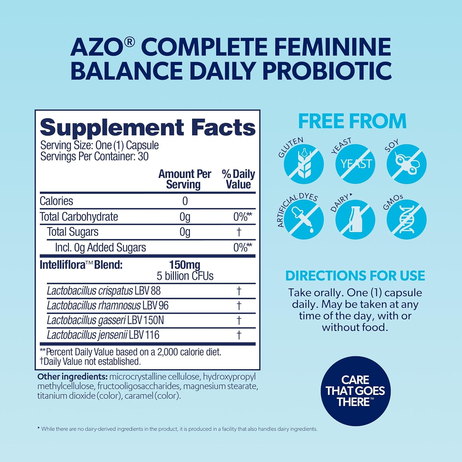 AZO Complete Feminine Balance Daily Probiotics for Women, balance pH and yeast, Non-GMO, 30 Count