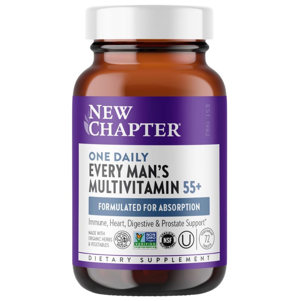 New Chapter Men's Multivitamin 50 Plus for Brain, Heart, Digestive, Prostate & Immune Support with 20+ Nutrients - Every Man's One Daily 55+, Gentle on The Stomach - 72 ct