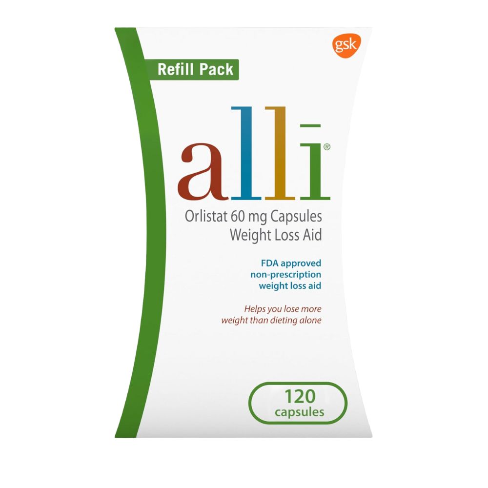 Alli Weight Loss Diet Pills, 60 mg Capsules, Non Prescription Weight Loss Aid, 120 Count Refill Pack