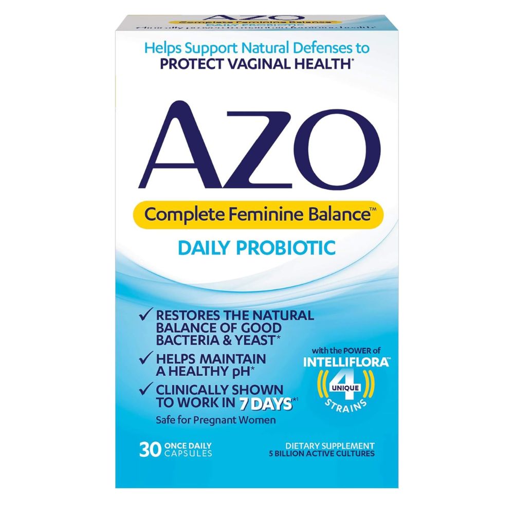 AZO Complete Feminine Balance Daily Probiotics for Women, balance pH and yeast, Non-GMO, 30 Count