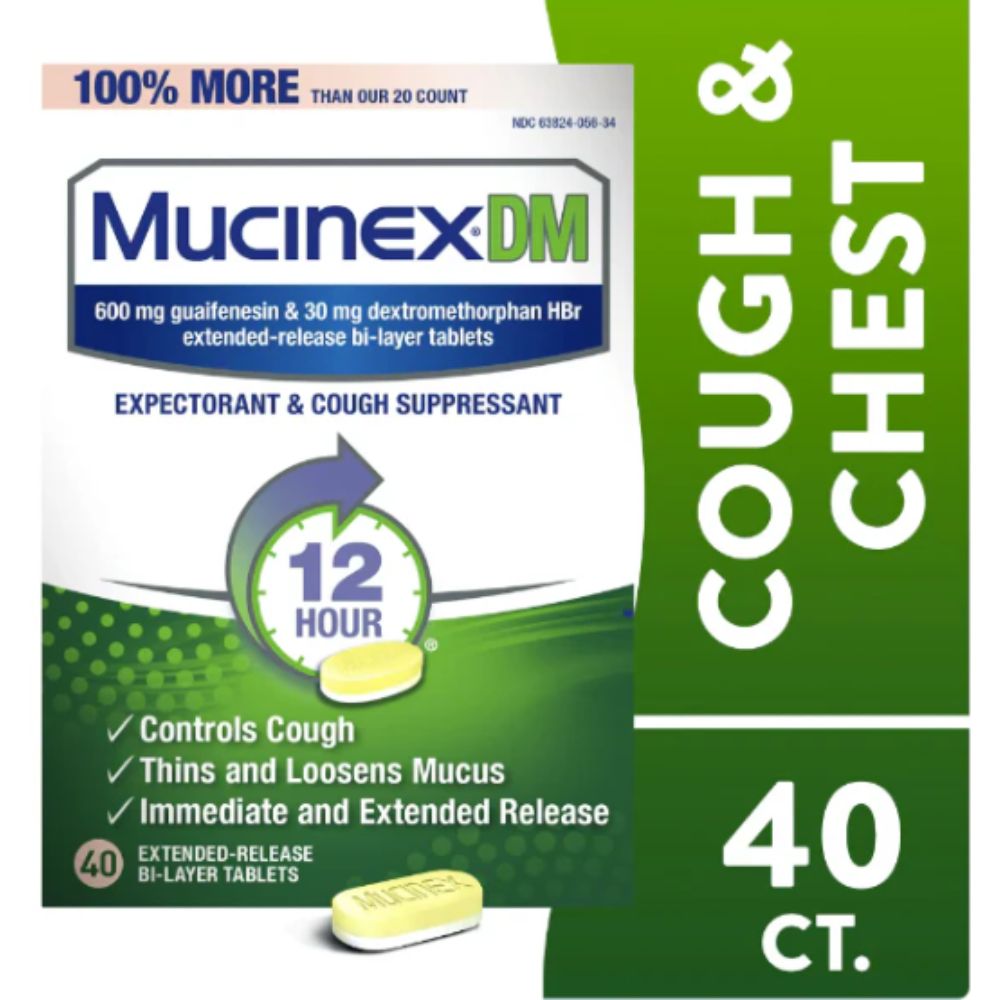 Mucinex DM, Cough Suppressant and Expectorant 12 Hr Relief Tablets, 20ct, 600 mg - 40Tablets
