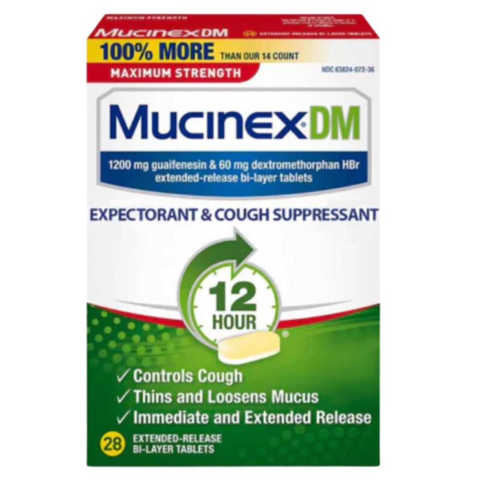 Mucinex 12 Hour Relief, DM Maximum Strength Cough Medicine, 28 Tablets