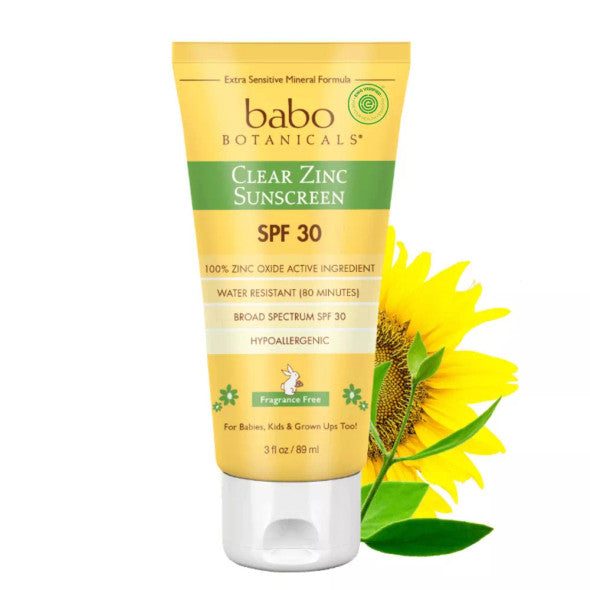 Babo Botanicals - Mineral Sunscreen - Clear Zinc Body Lotion - Unscented SPF 30 - 3 oz