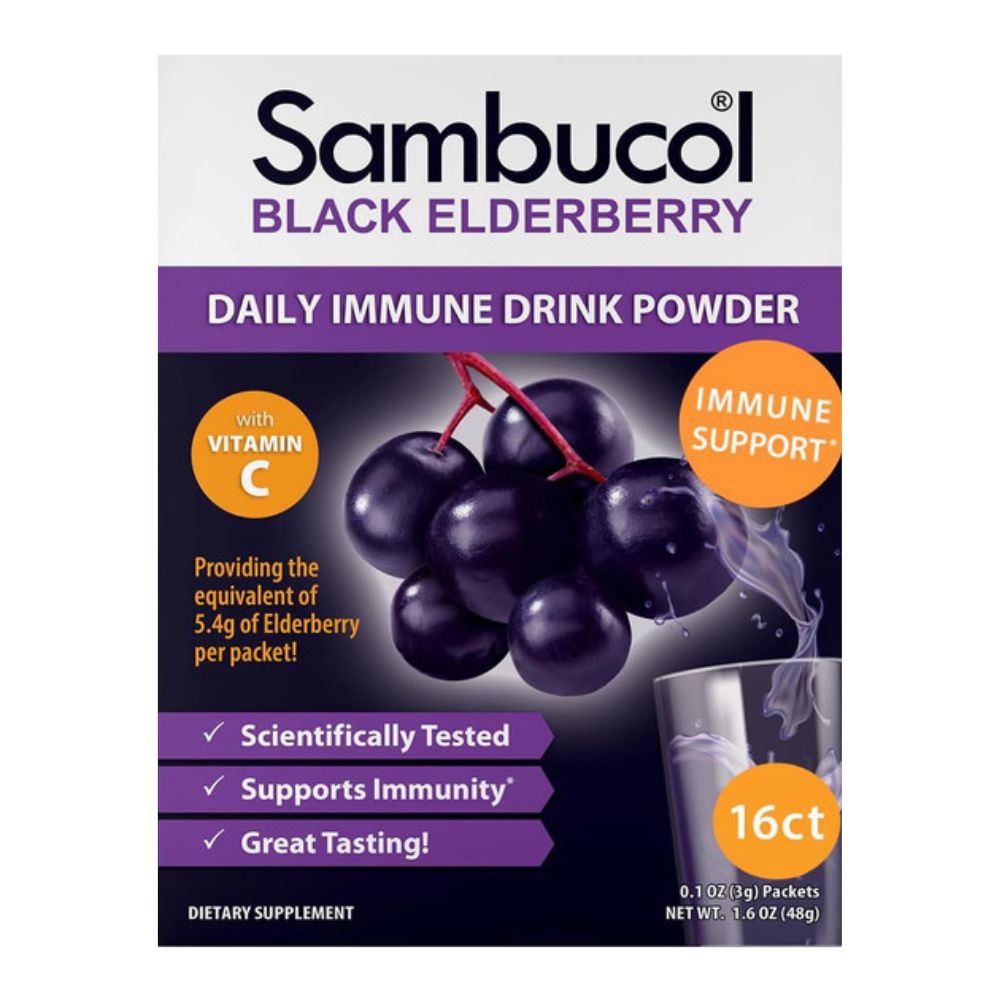 Sambucol Black Elderberry Immune Powder Drink with Vitamin C, 16 Count